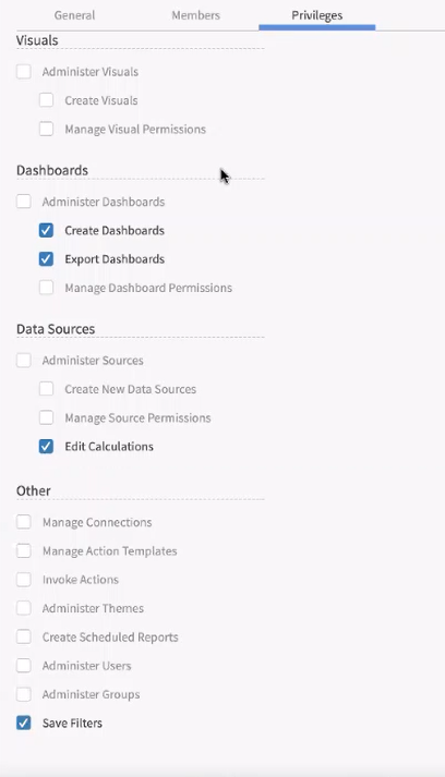 Group Privileges user interface