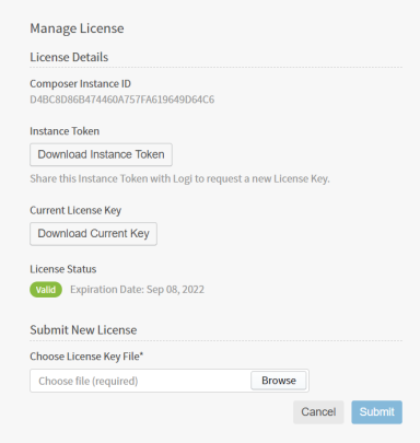 Use this work areay to download instance tokens, license keys, and manage new licenses